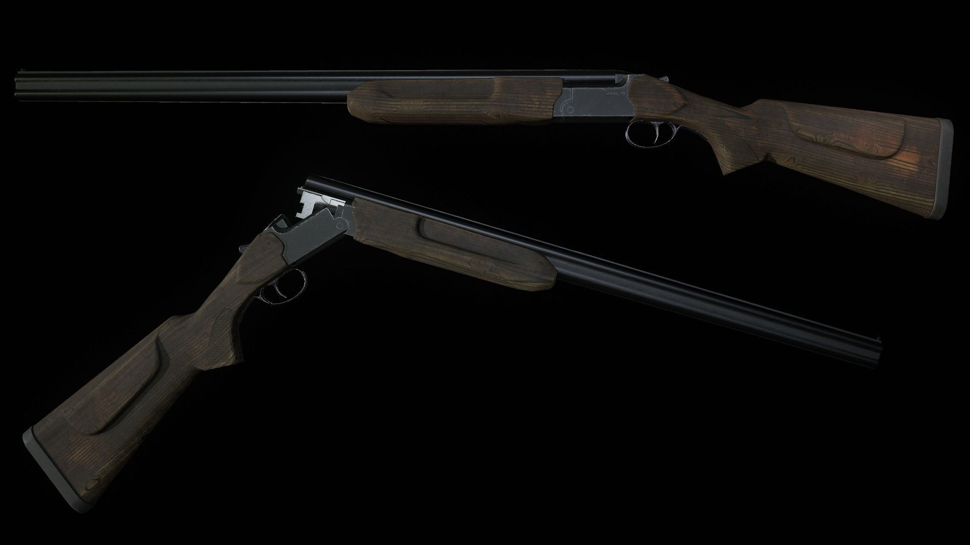 Double-barrel shotgun Low-poly 3D model_1