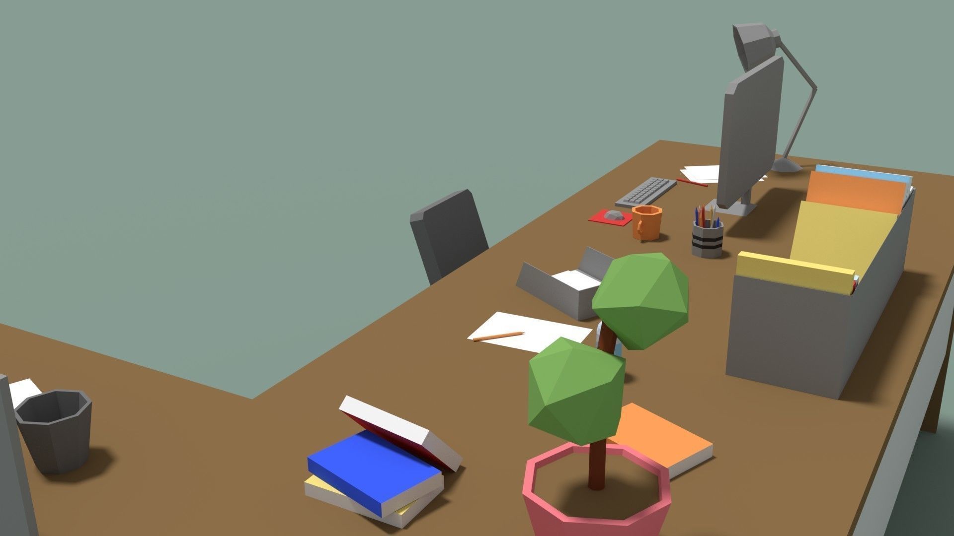 Low Poly Cartoony Office Desk Low-poly 3D model_1