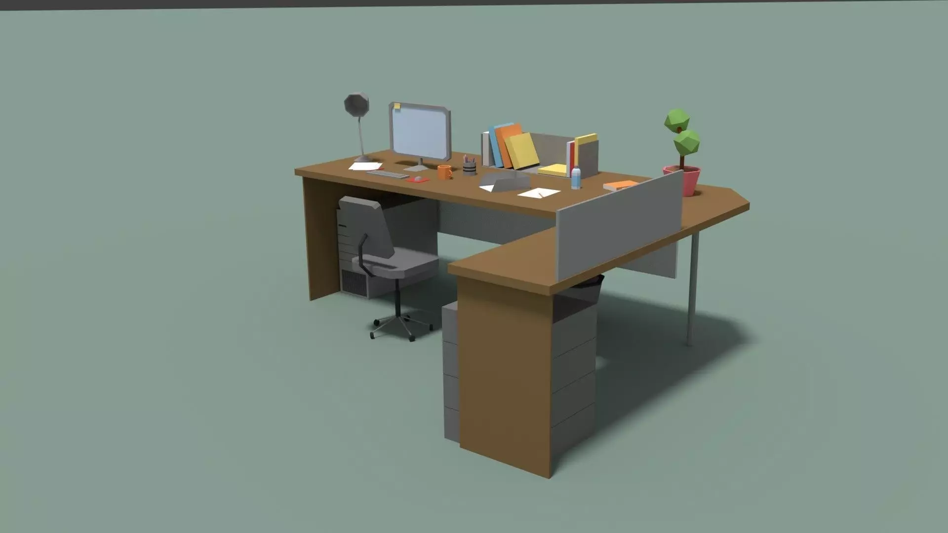Low Poly Cartoony Office Desk Low-poly 3D model_0