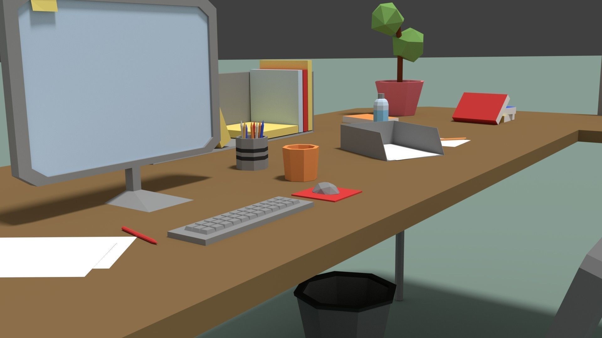 Low Poly Cartoony Office Desk Low-poly 3D model_6