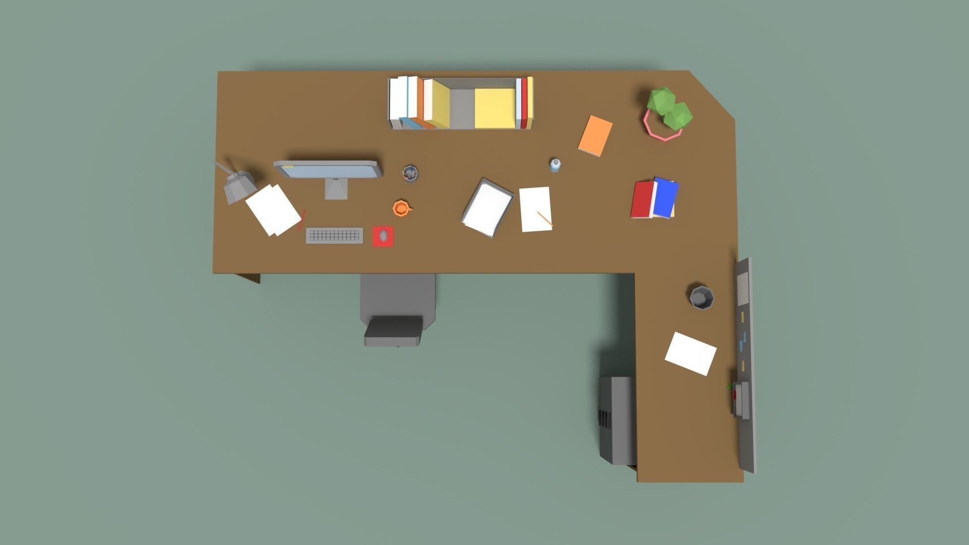 Low Poly Cartoony Office Desk Low-poly 3D model_5