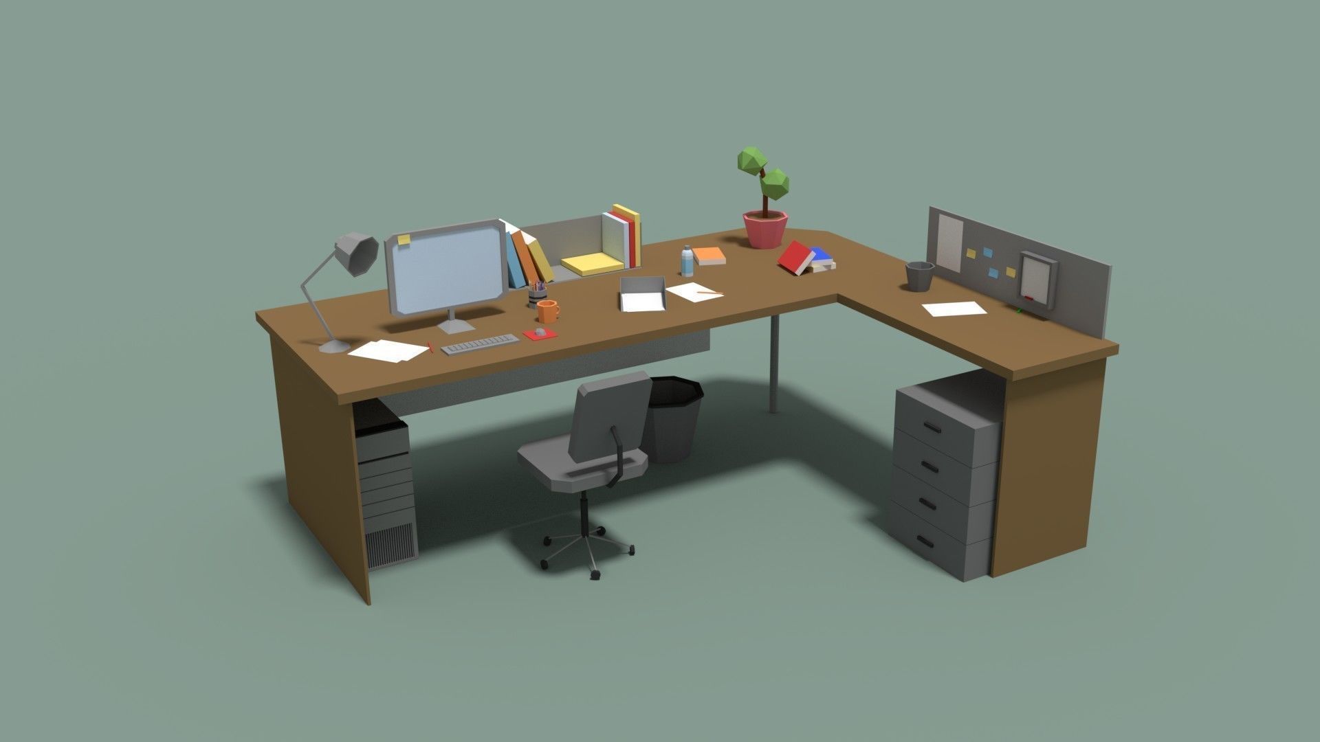 Low Poly Cartoony Office Desk Low-poly 3D model_4