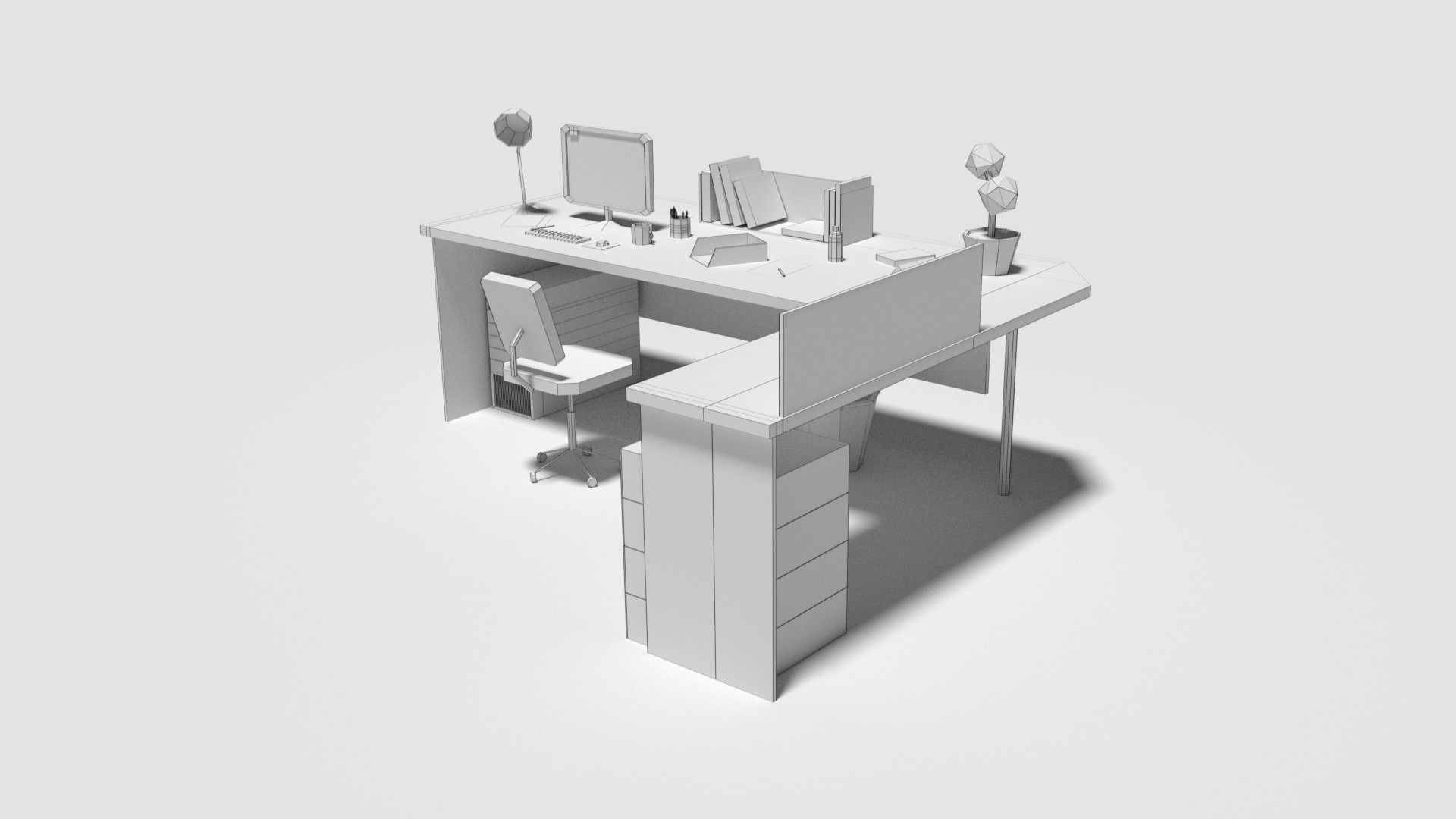 Low Poly Cartoony Office Desk Low-poly 3D model_11