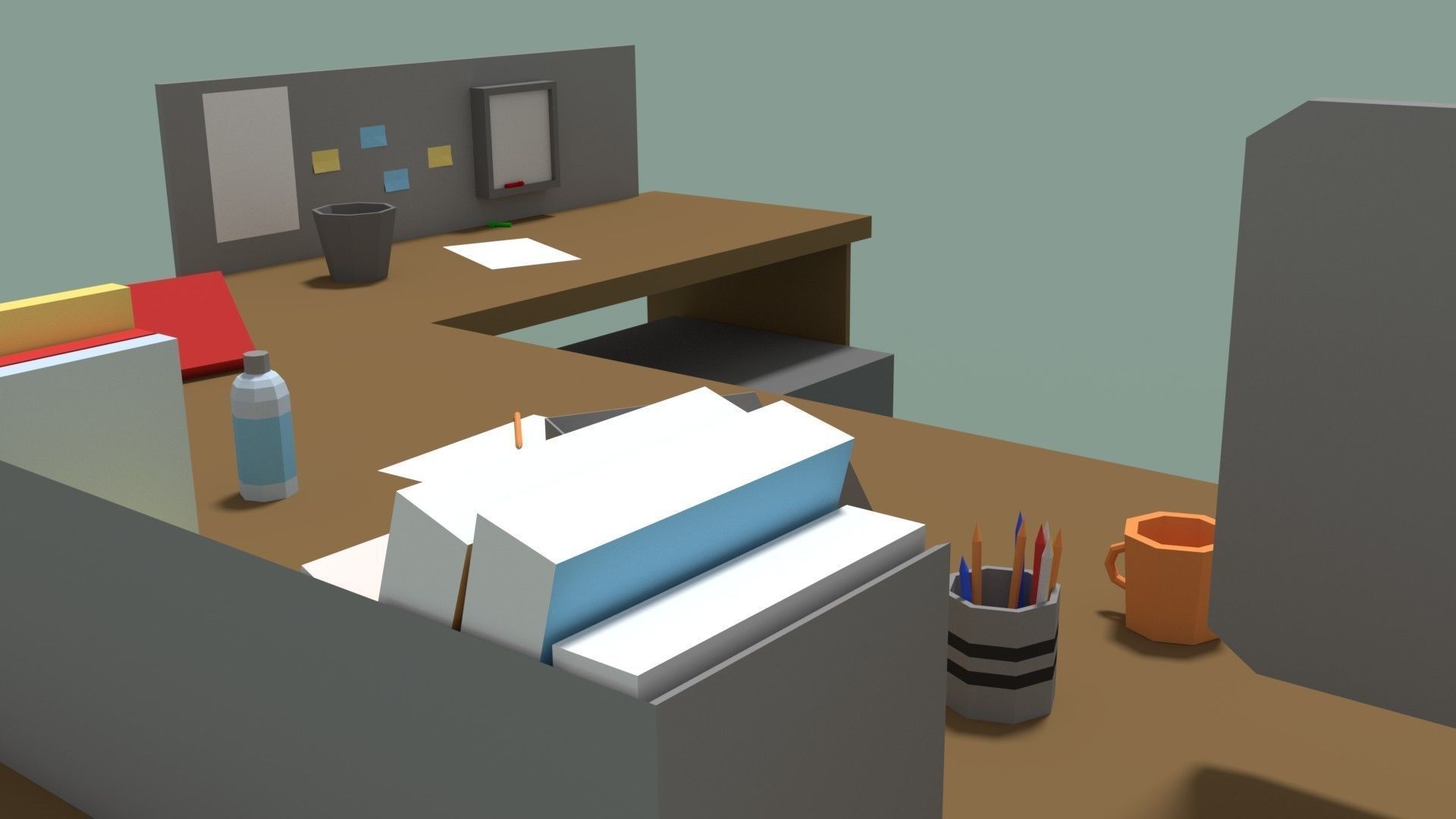Low Poly Cartoony Office Desk Low-poly 3D model_2