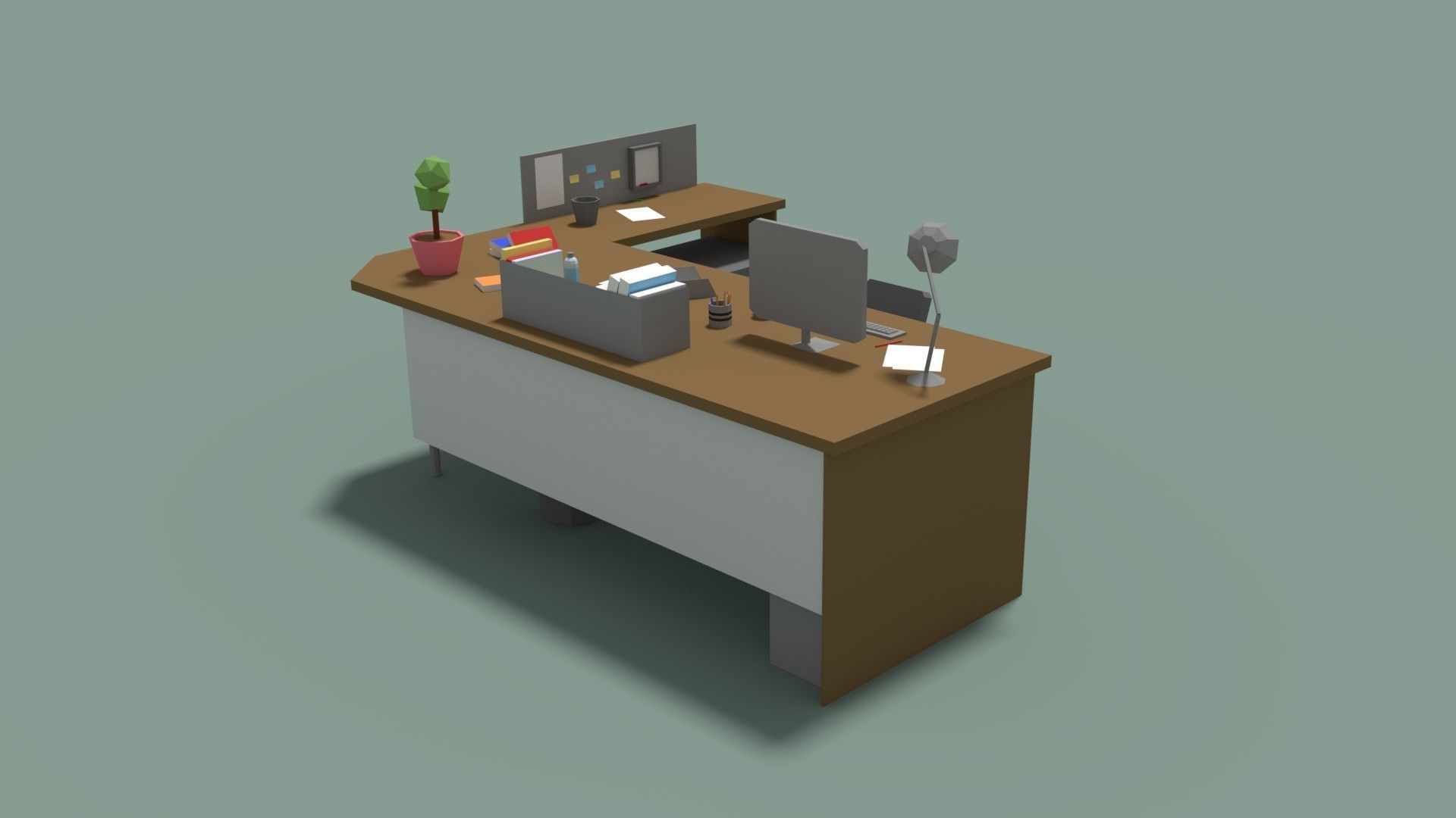 Low Poly Cartoony Office Desk Low-poly 3D model_7
