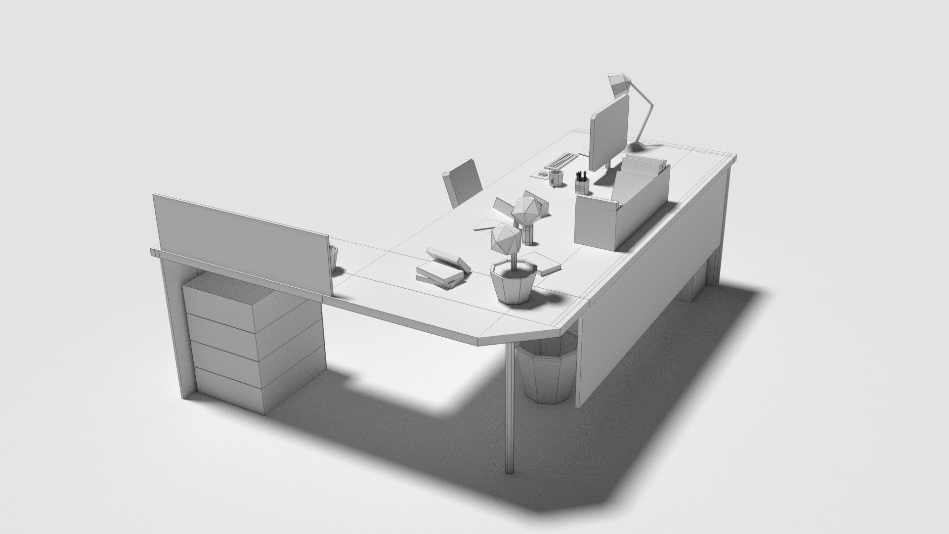 Low Poly Cartoony Office Desk Low-poly 3D model_8