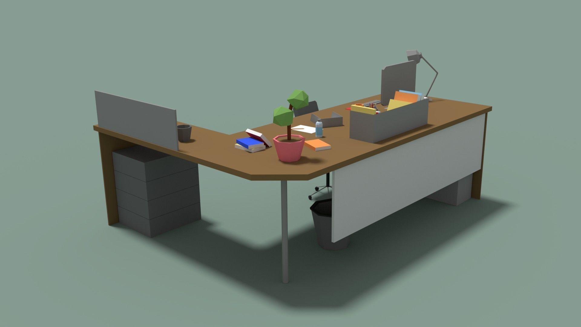 Low Poly Cartoony Office Desk Low-poly 3D model_3