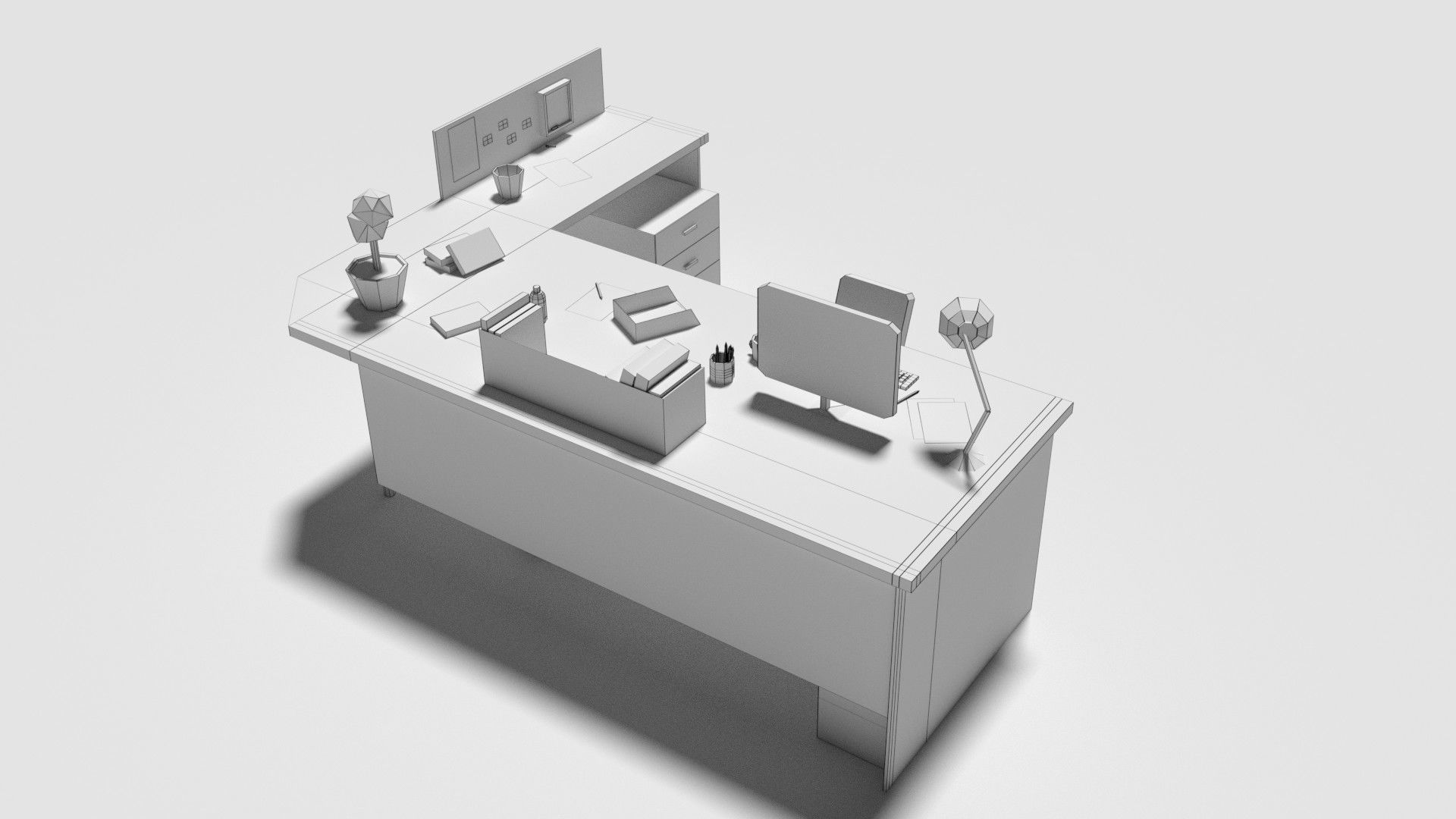 Low Poly Cartoony Office Desk Low-poly 3D model_9