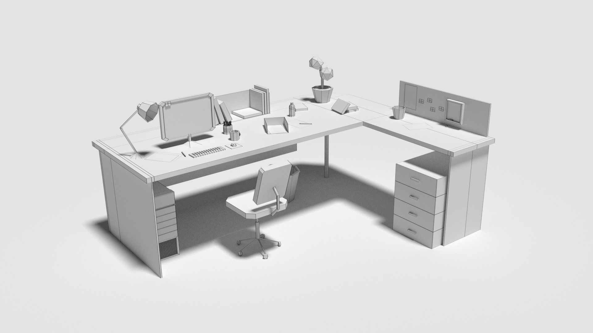 Low Poly Cartoony Office Desk Low-poly 3D model_10