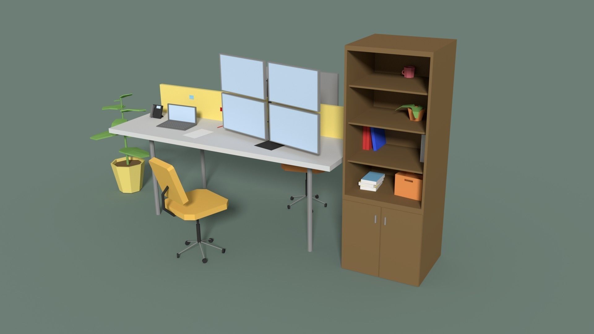 Low Poly Cartoony Office Desk 2 Low-poly 3D model_2