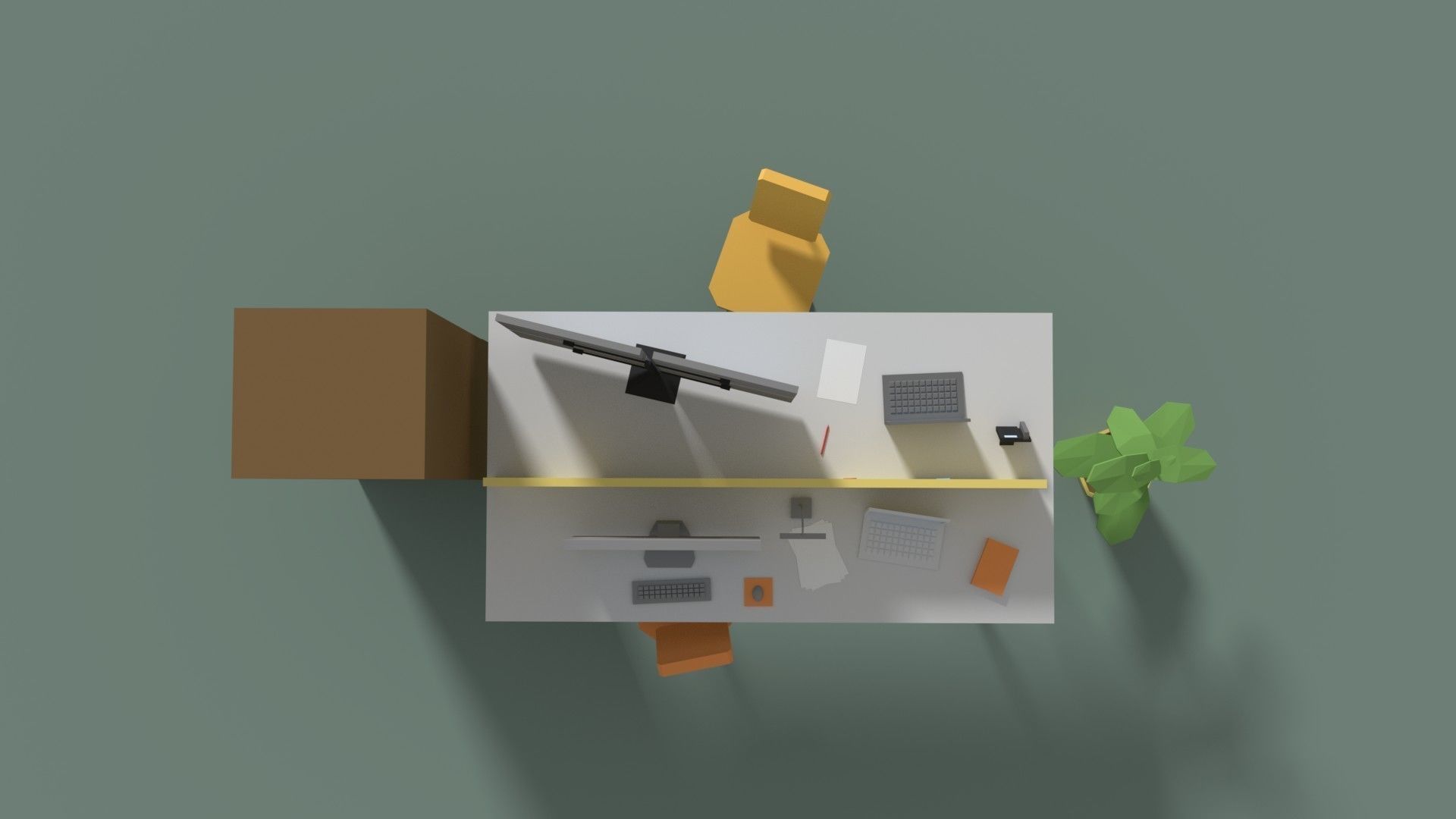 Low Poly Cartoony Office Desk 2 Low-poly 3D model_5