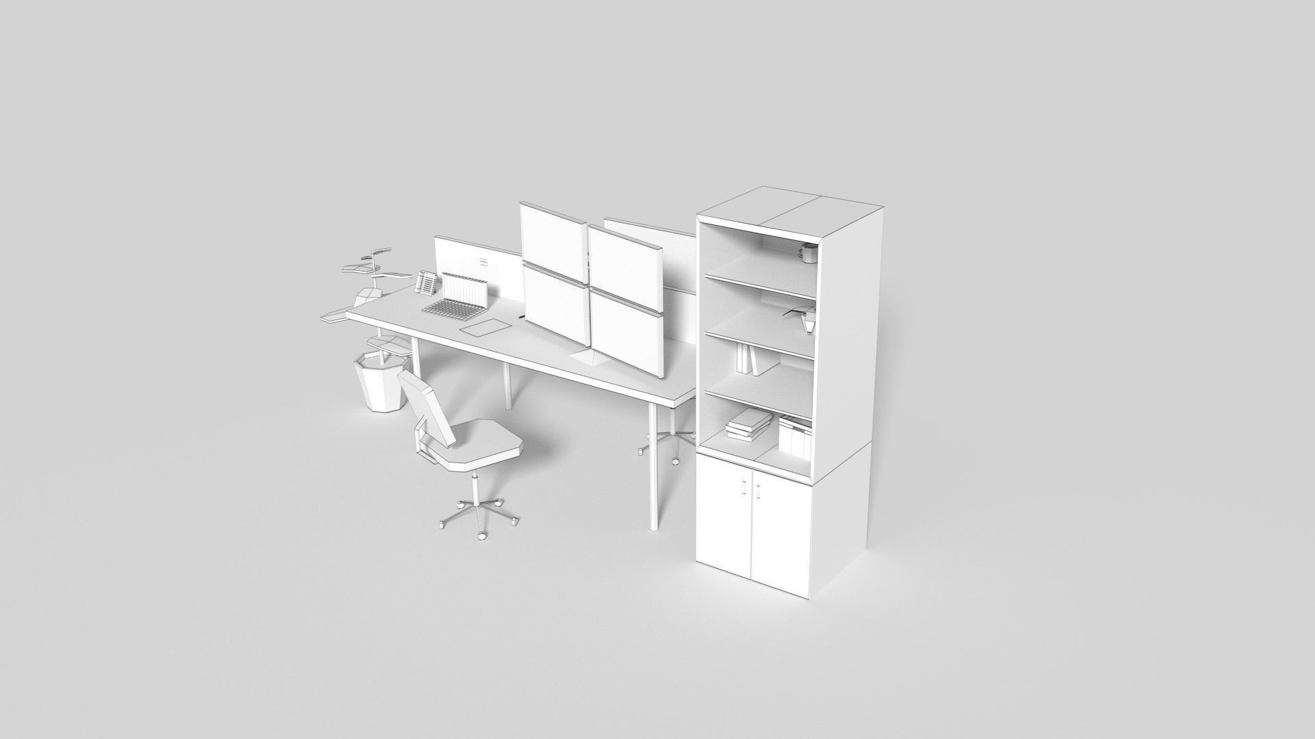 Low Poly Cartoony Office Desk 2 Low-poly 3D model_6