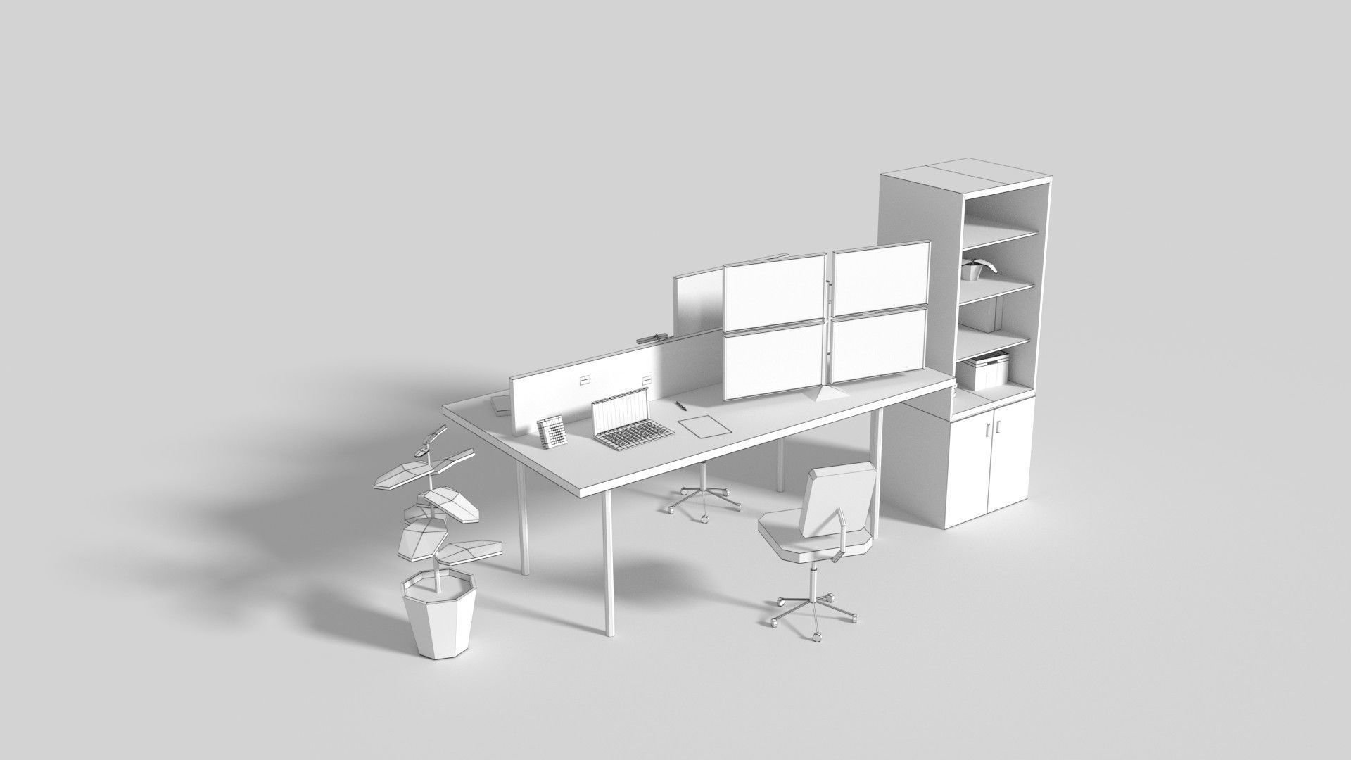 Low Poly Cartoony Office Desk 2 Low-poly 3D model_7