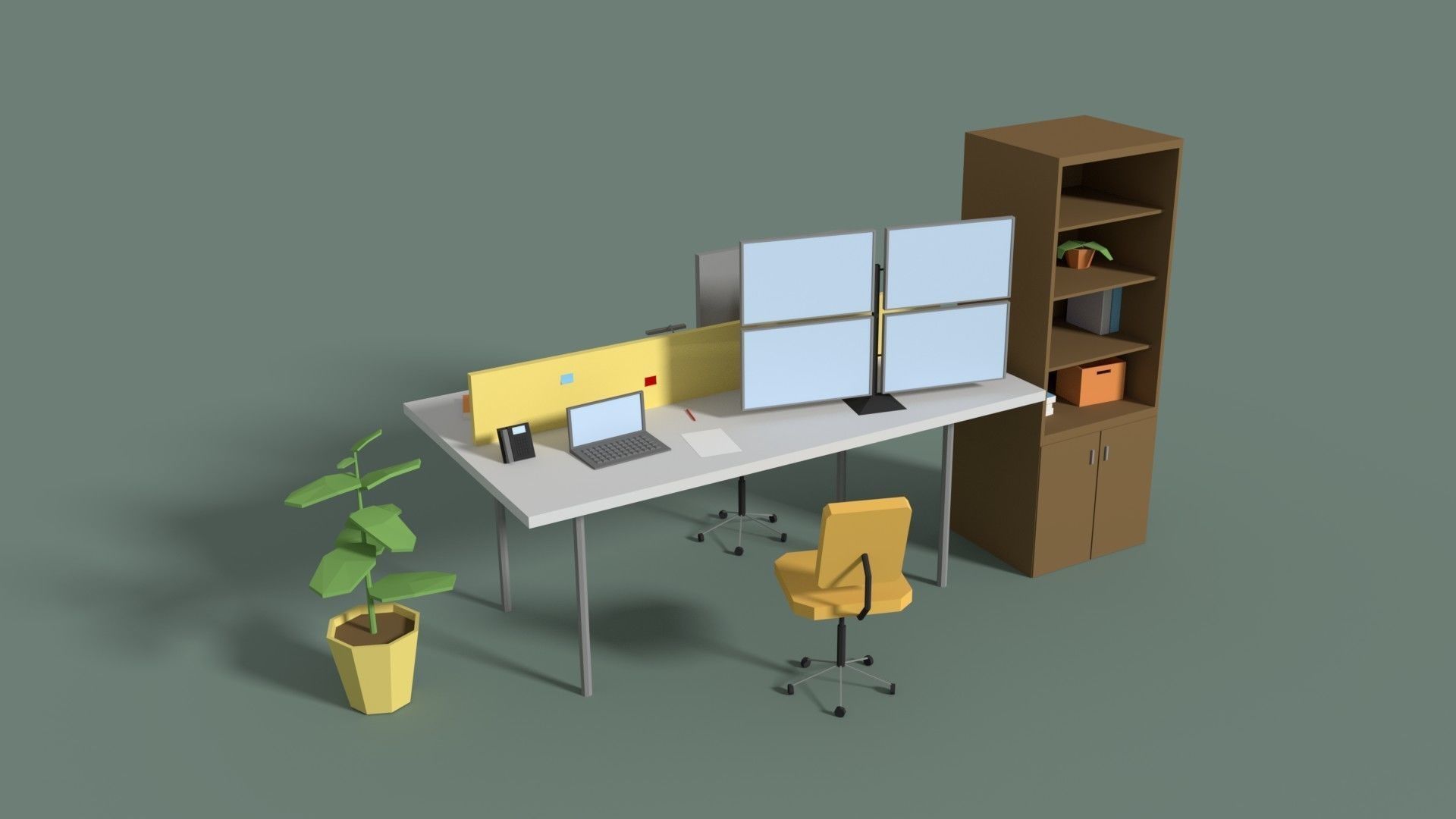Low Poly Cartoony Office Desk 2 Low-poly 3D model_1