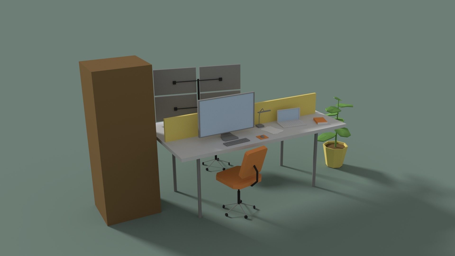 Low Poly Cartoony Office Desk 2 Low-poly 3D model_4