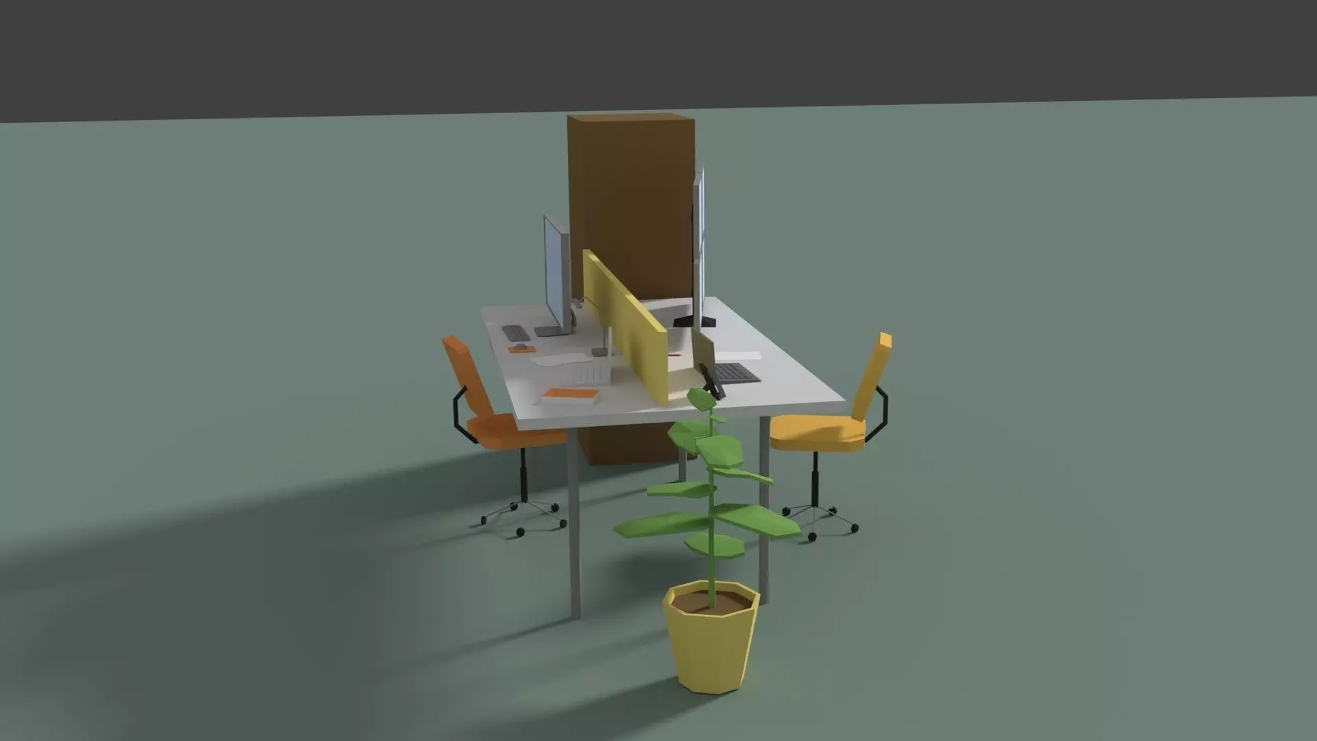 Low Poly Cartoony Office Desk 2 Low-poly 3D model_0