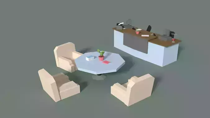 Low Poly Cartoony Office Reception Low-poly 3D model