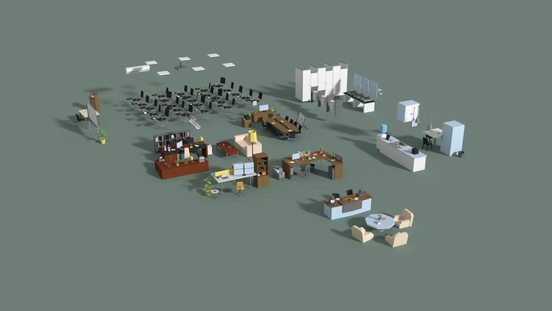 Low Poly Office Interior Set Low-poly 3D model