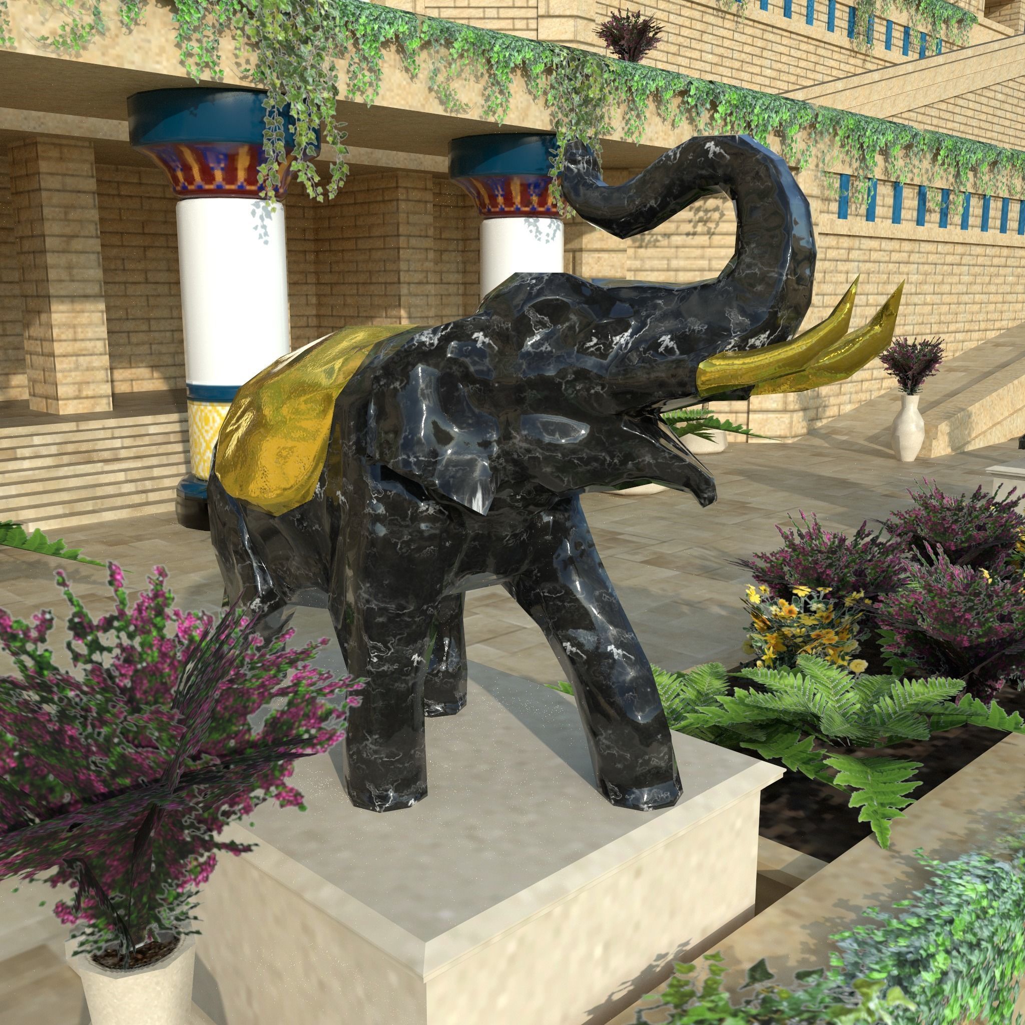 Hanging Gardens of Babylon Low-poly 3D model_12