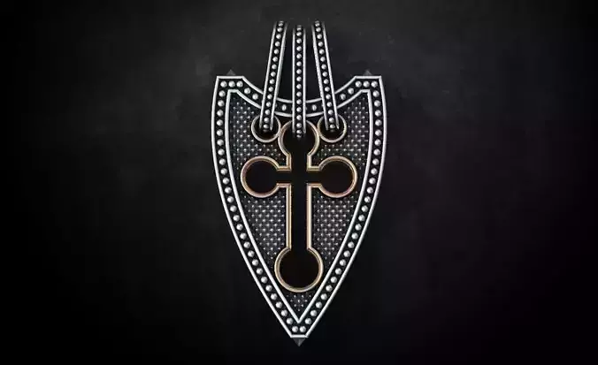 Cross shield sterling silver and gold mens necklace 224