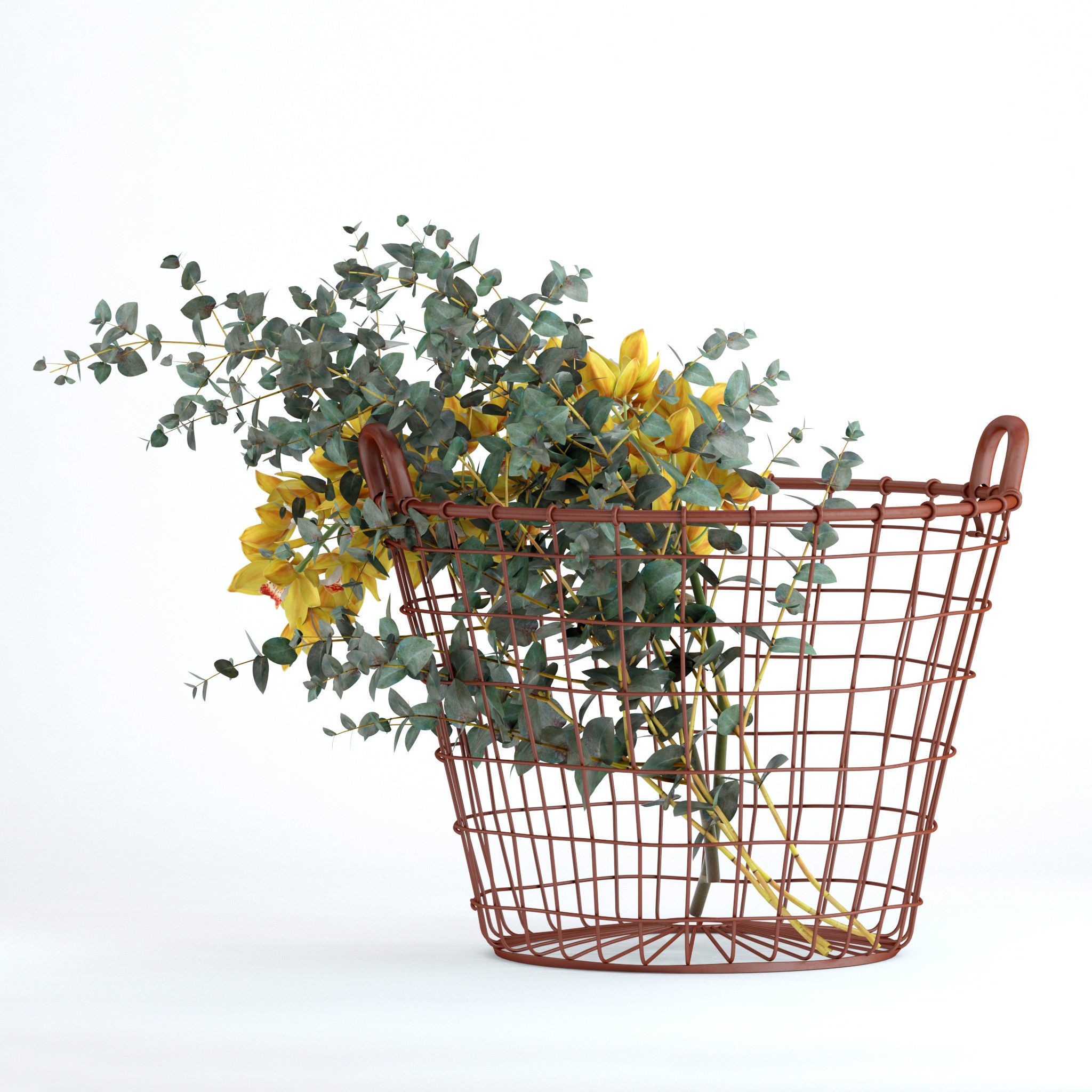 Plants in basket 3D model_4