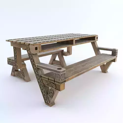 Transformer bench table with carving 3D model