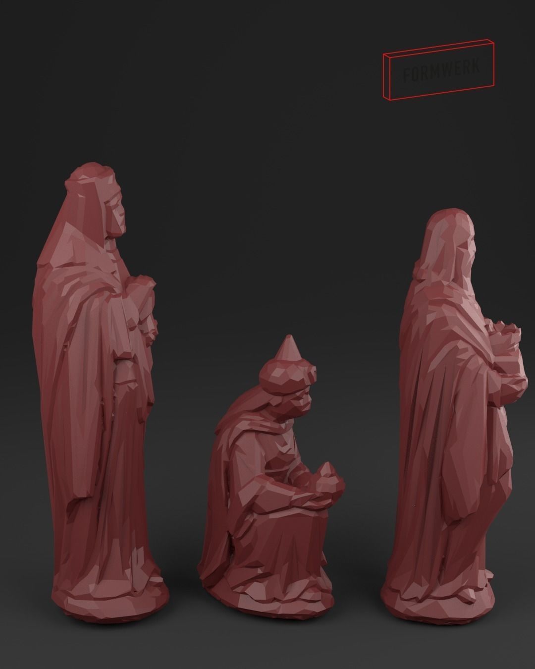 Three holy kings - Christmas Crib figurines Low-poly 3D model_2