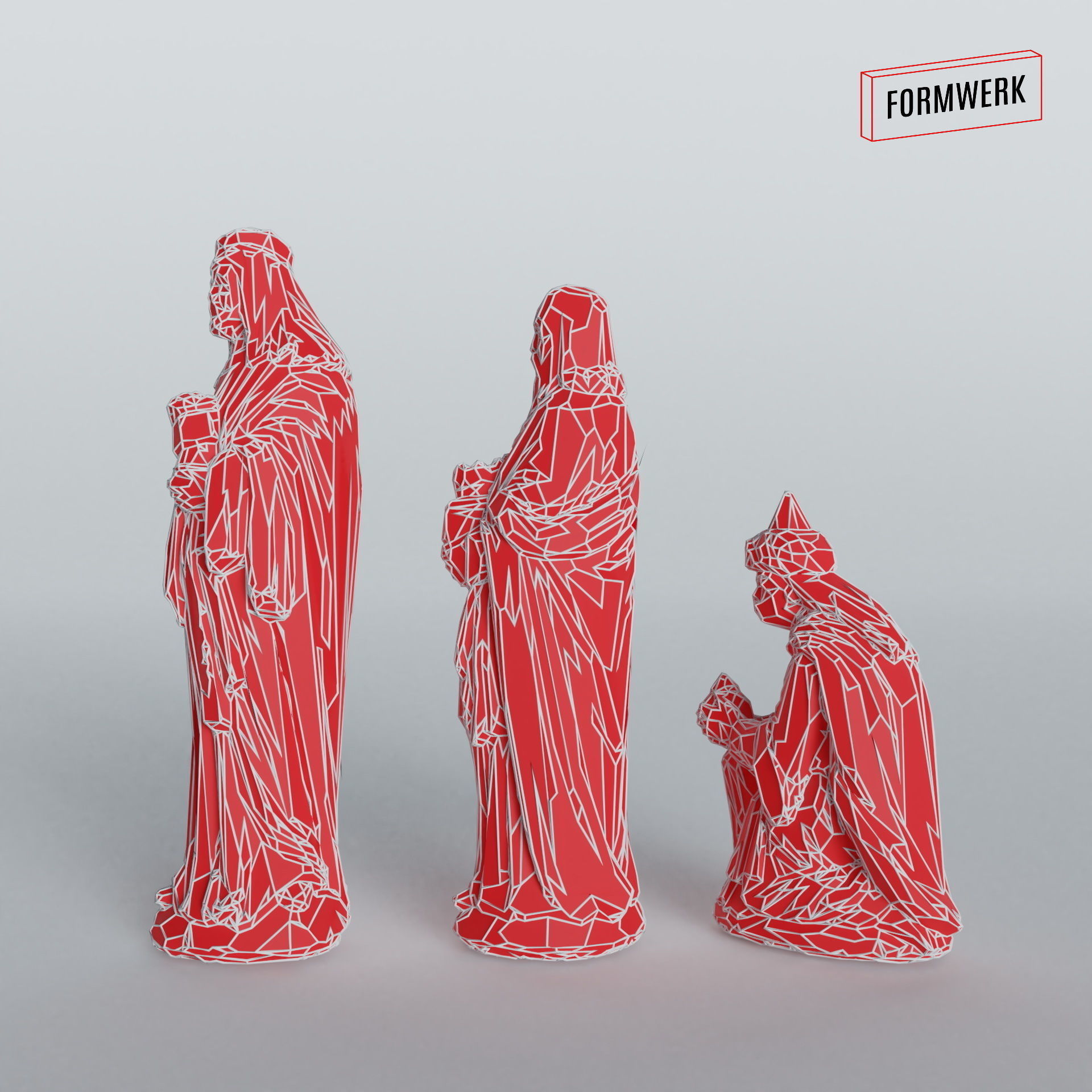 Three holy kings - Christmas Crib figurines Low-poly 3D model_7