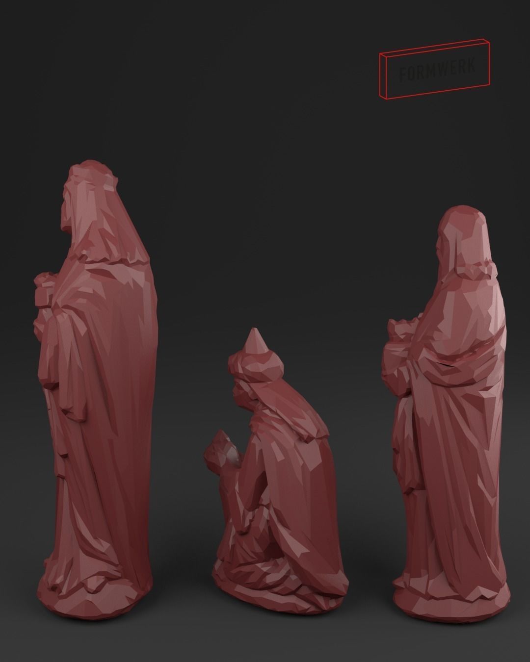 Three holy kings - Christmas Crib figurines Low-poly 3D model_1