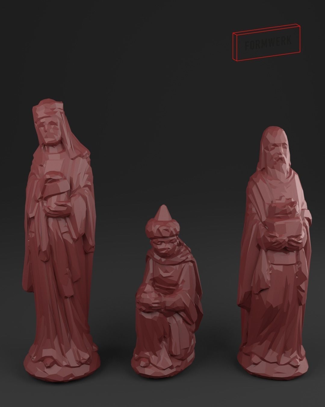 Three holy kings - Christmas Crib figurines Low-poly 3D model_0