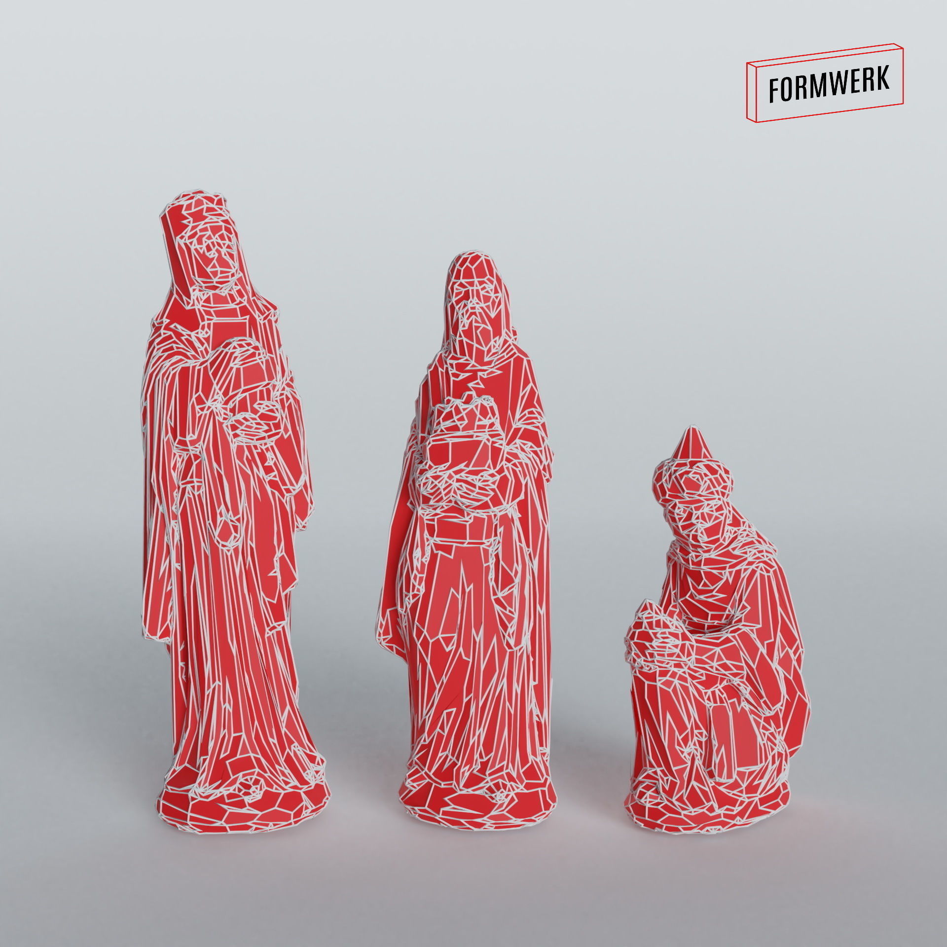 Three holy kings - Christmas Crib figurines Low-poly 3D model_8