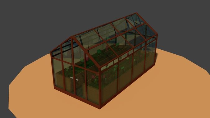 Low Poly Greenhouse 2 with glass roof Low-poly 3D model