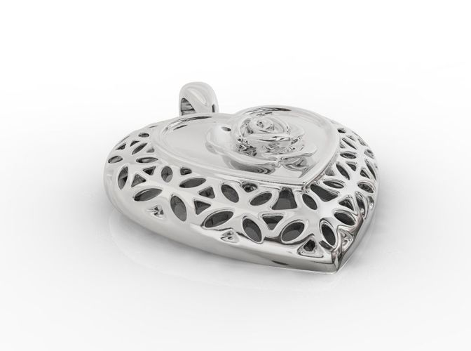 Ring010 heart shaped pendant in sterling silver 3D print model