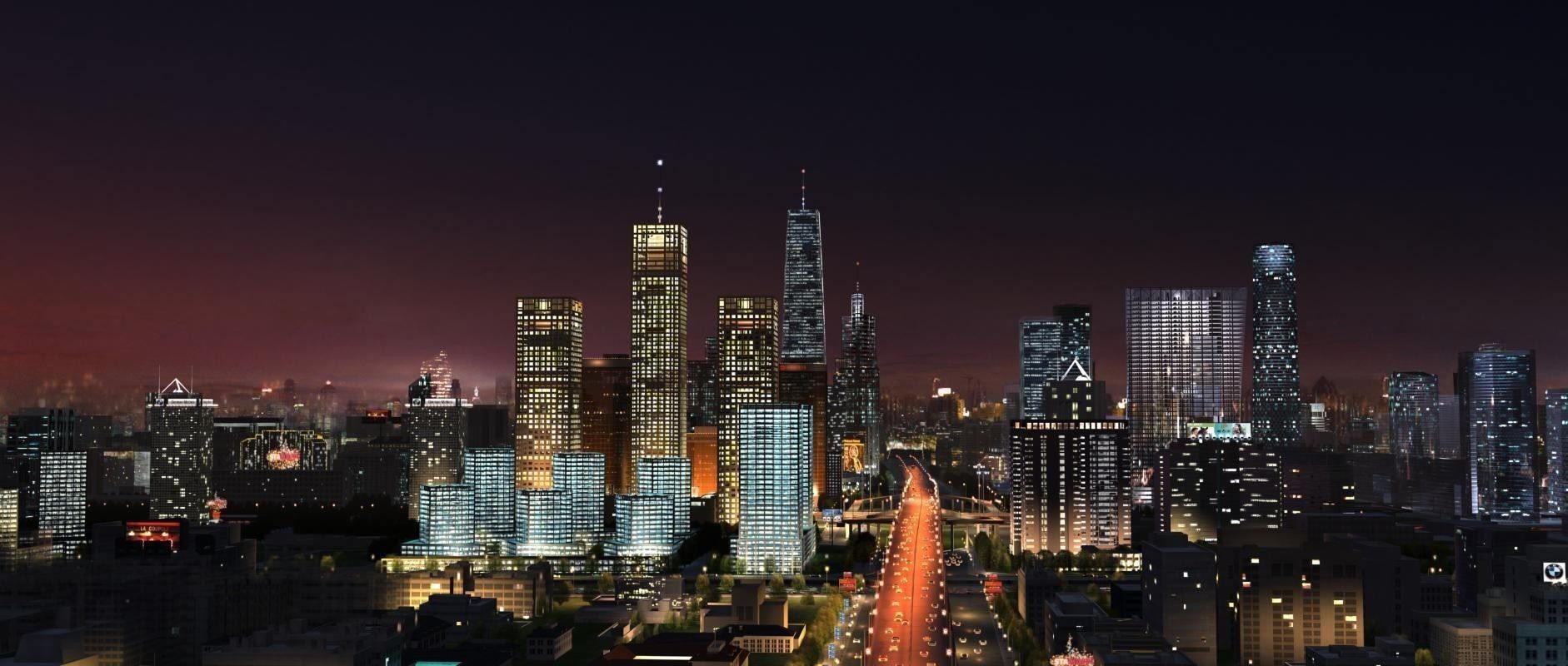 Big City Night Scene 3D model_4