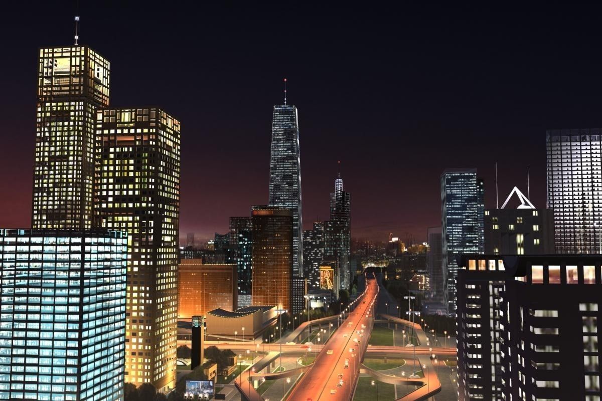 Big City Night Scene 3D model_8