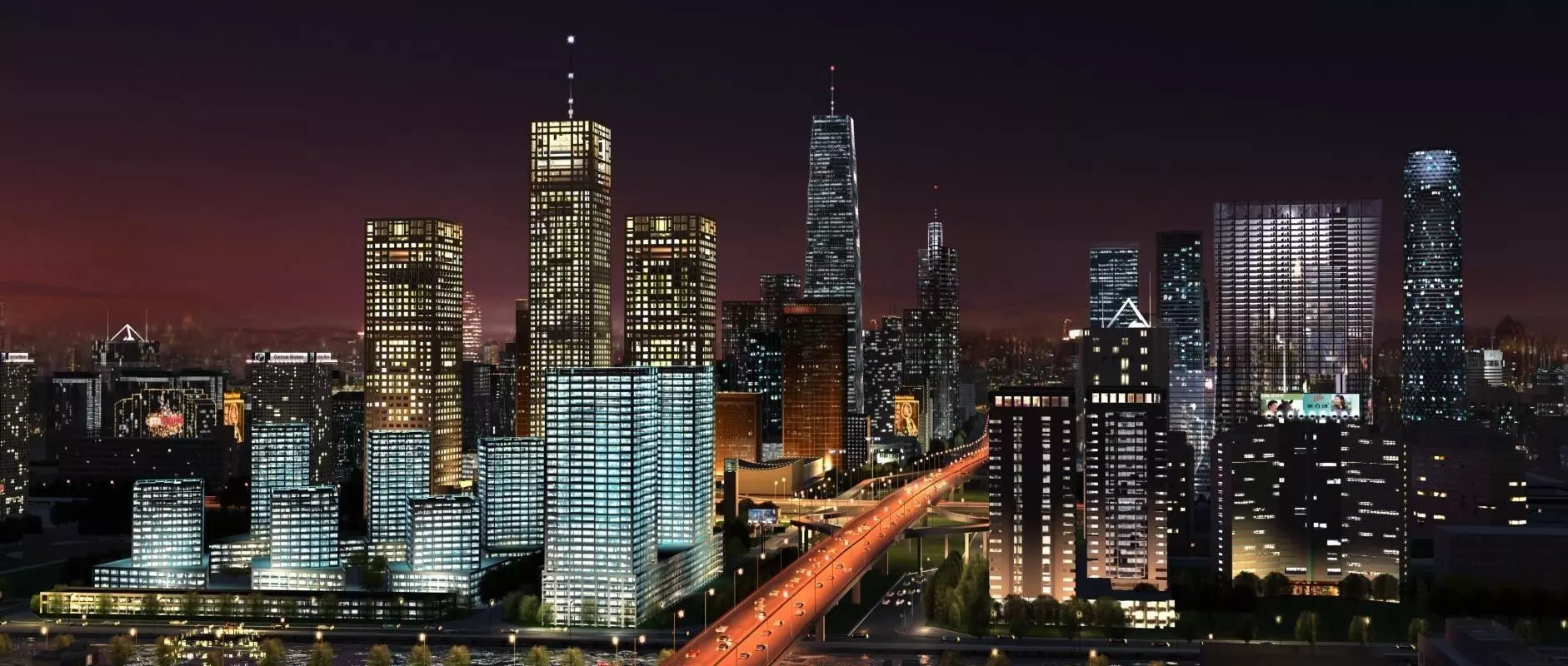 Big City Night Scene 3D model_0