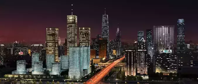 Big City Night Scene 3D model