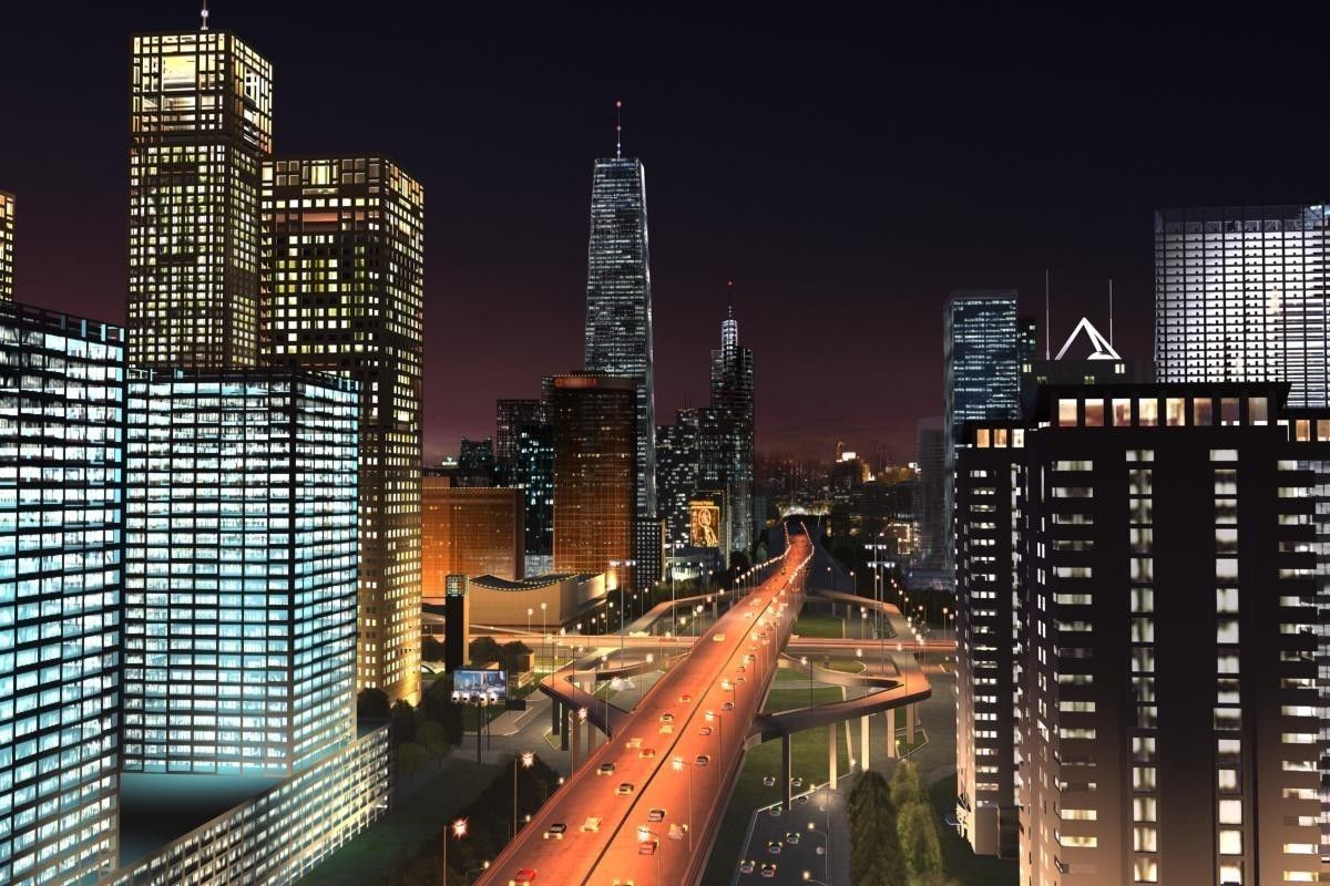 Big City Night Scene 3D model_7