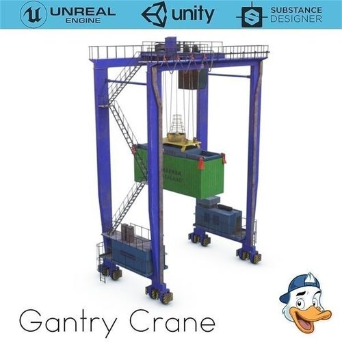 Rubber tyred gantry crane Low-poly 3D model