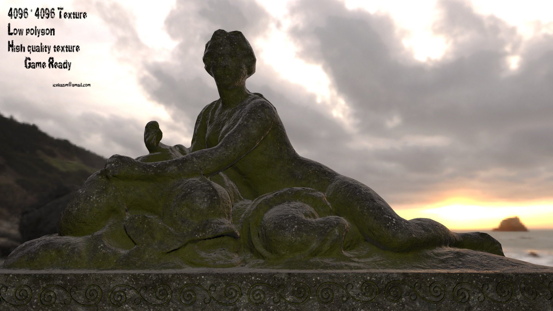 woman statue 2 Low-poly 3D model_1