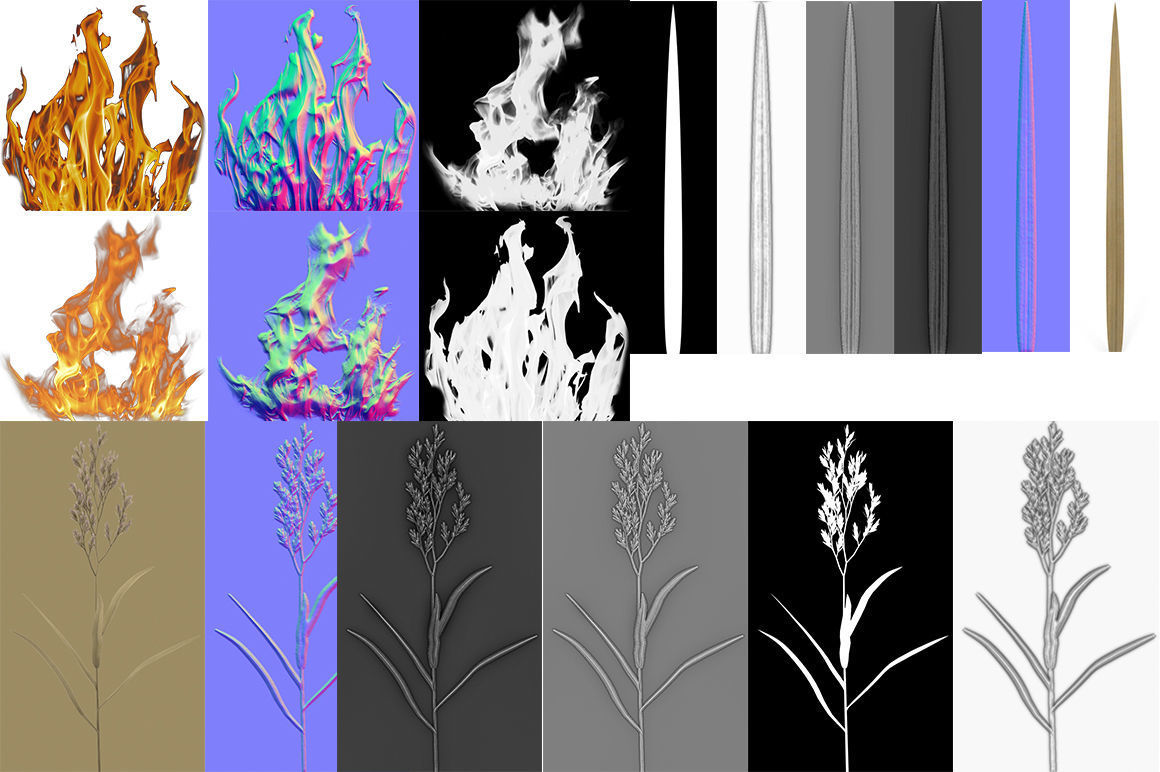 Burning grass Low-poly 3D model_8