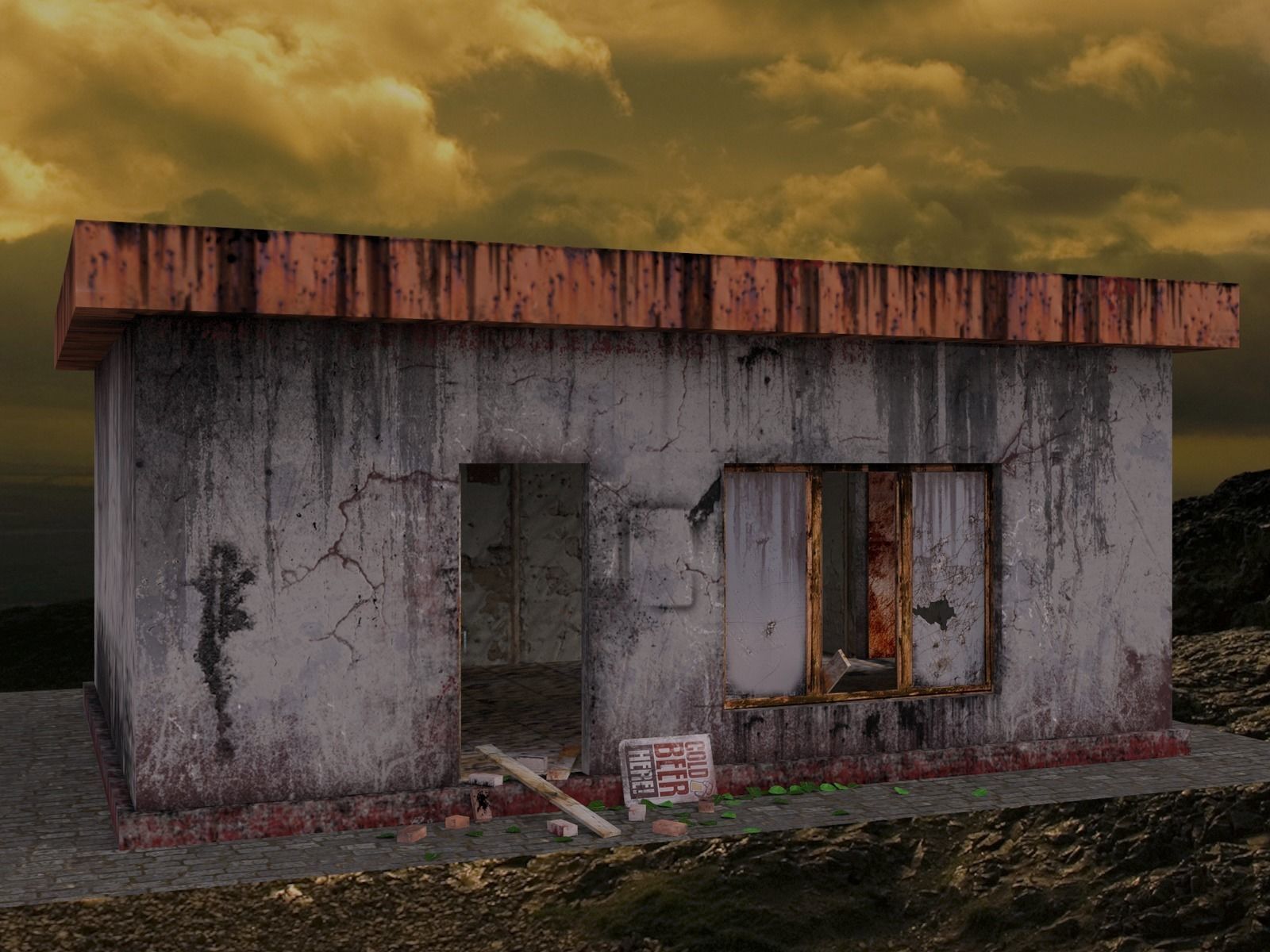 Beer bar in the apocalyptic world Low-poly 3D model_1