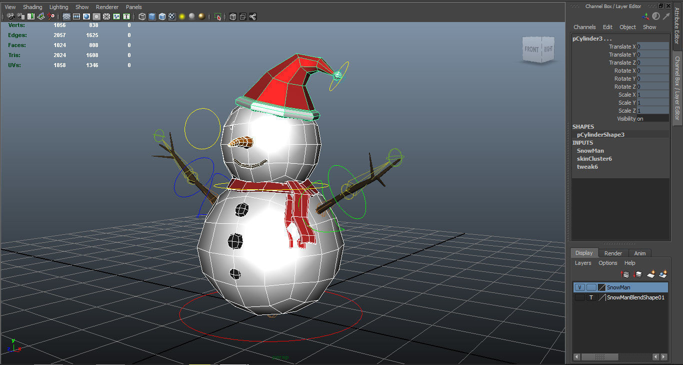 Rigged Snowman Low-poly 3D model_11