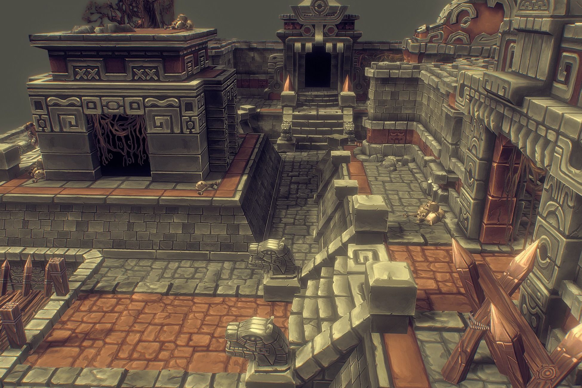 Mayan Temple Set - Low Poly Hand Painted Low-poly 3D model_2