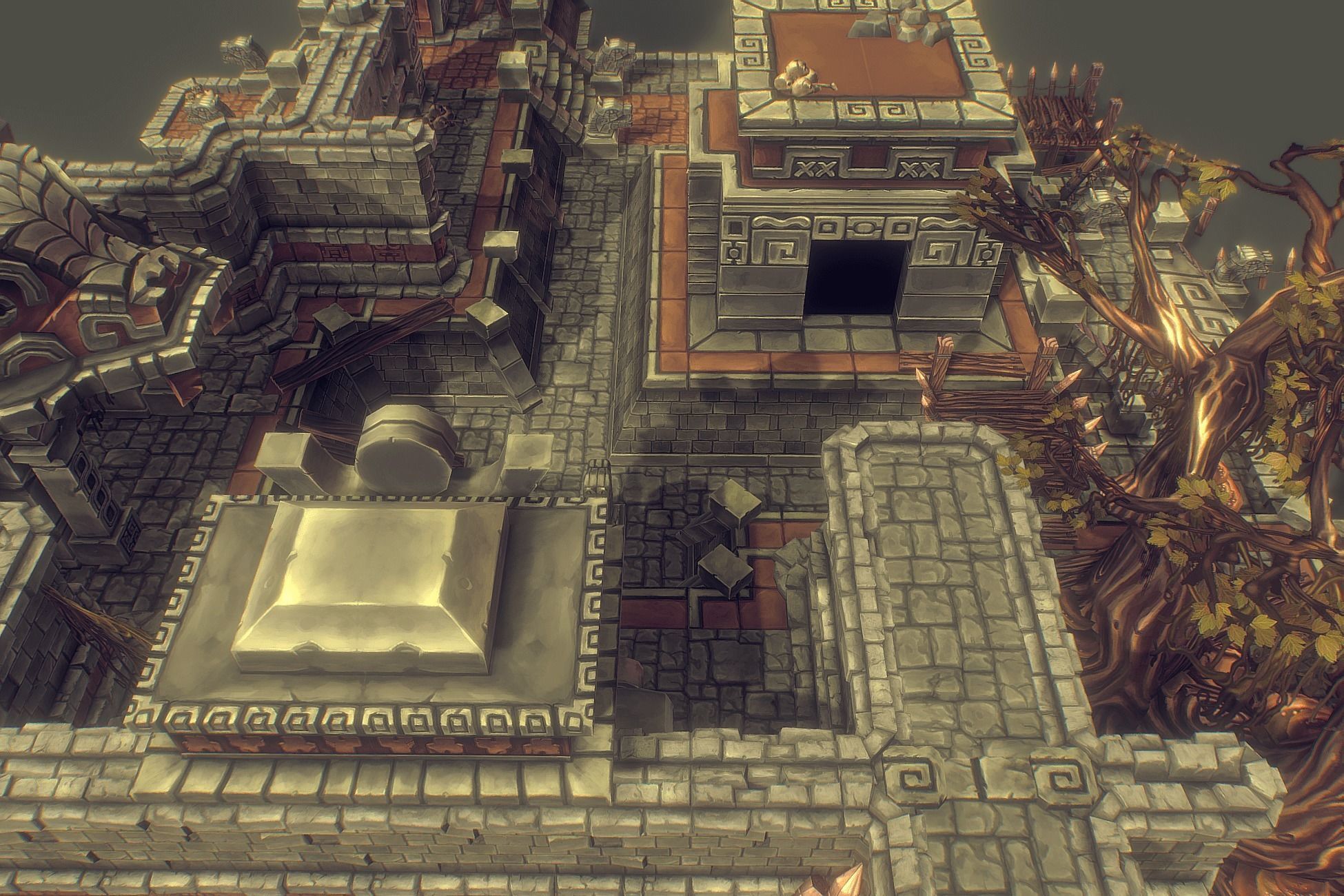 Mayan Temple Set - Low Poly Hand Painted Low-poly 3D model_5