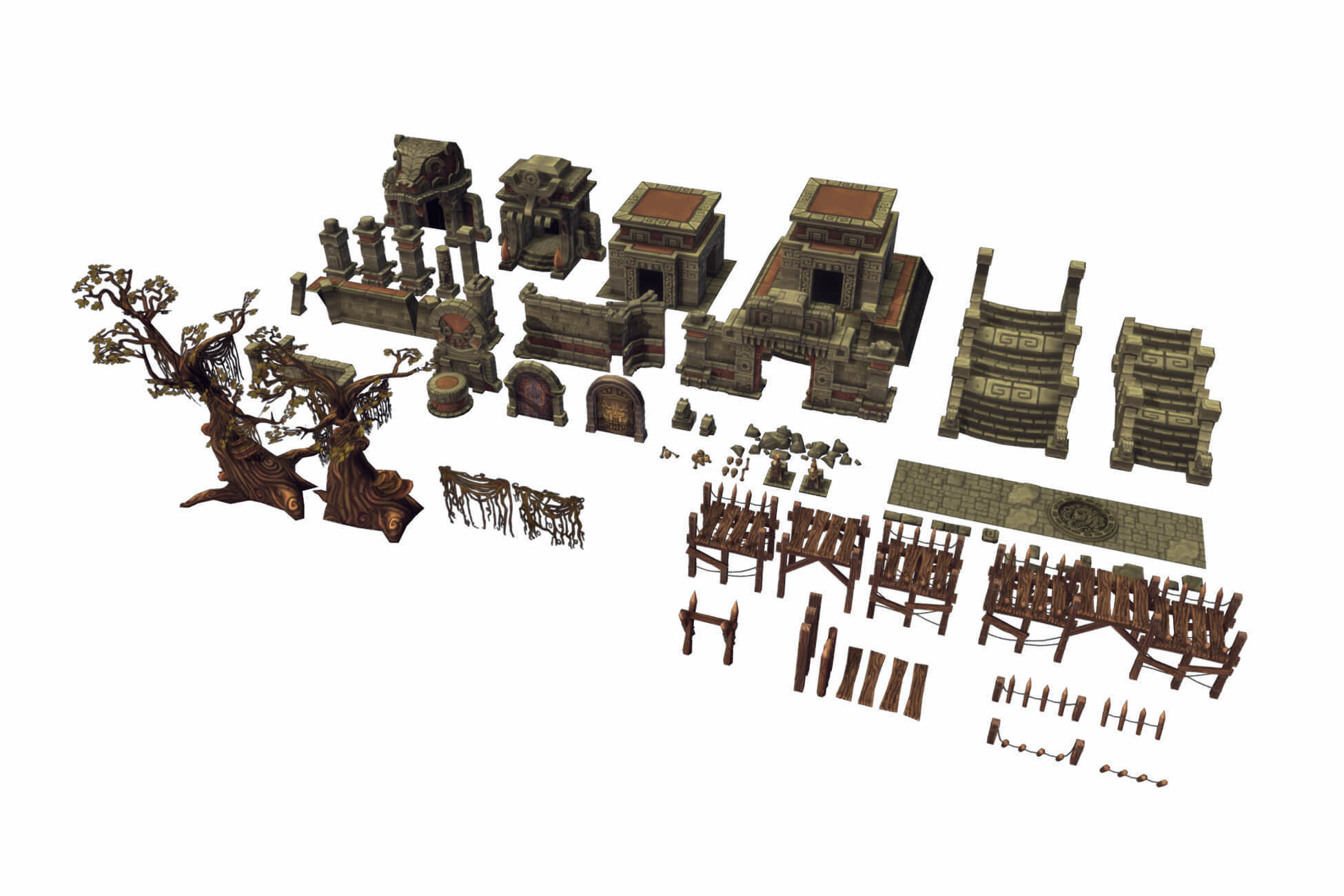 Mayan Temple Set - Low Poly Hand Painted Low-poly 3D model_7