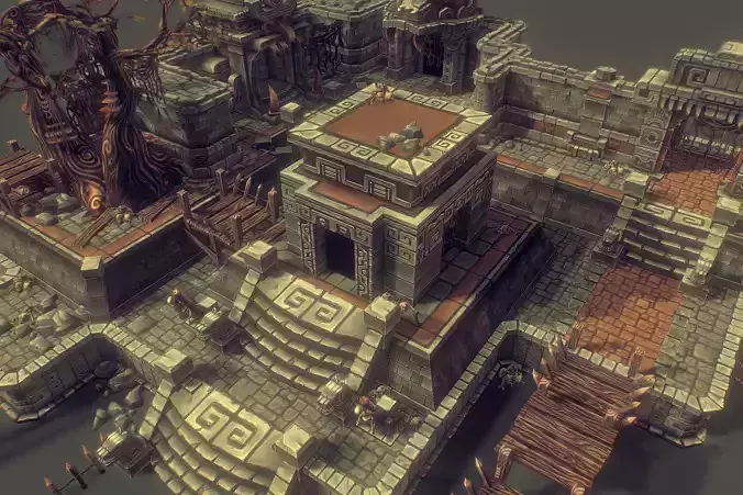 Mayan Temple Set - Low Poly Hand Painted Low-poly 3D model