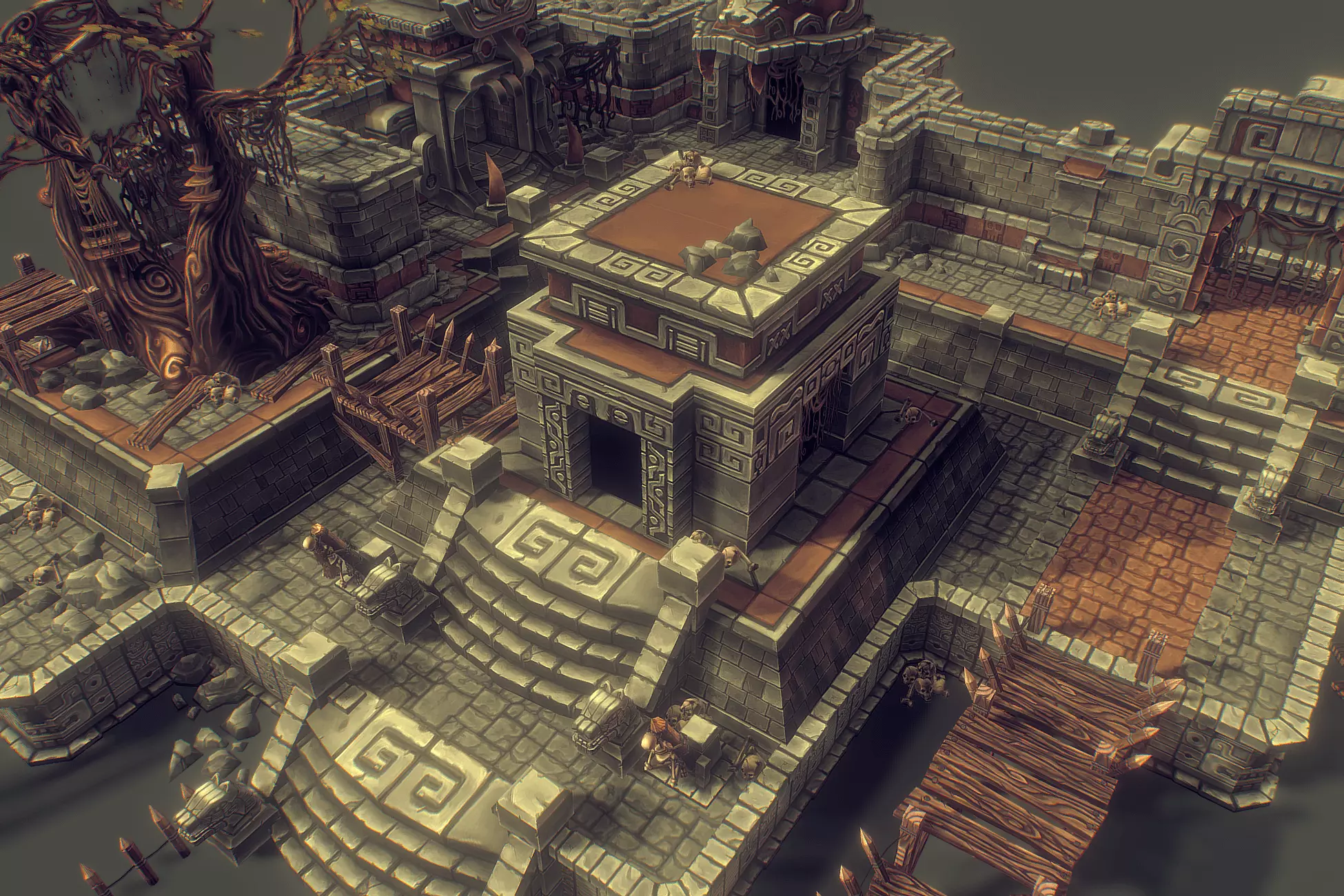 Mayan Temple Set - Low Poly Hand Painted Low-poly 3D model_0