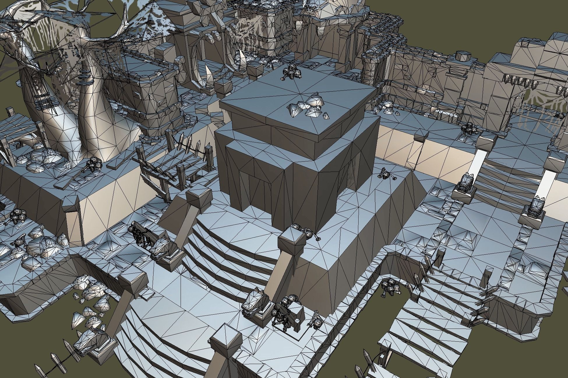 Mayan Temple Set - Low Poly Hand Painted Low-poly 3D model_1