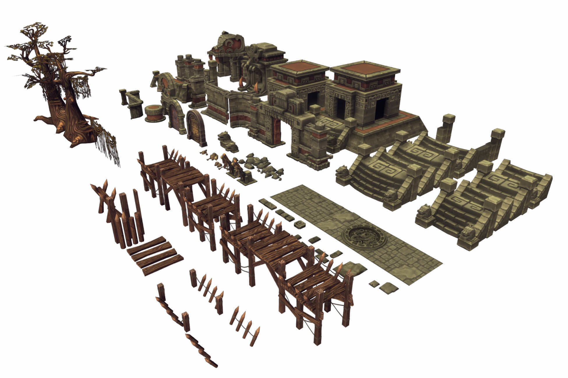 Mayan Temple Set - Low Poly Hand Painted Low-poly 3D model_10